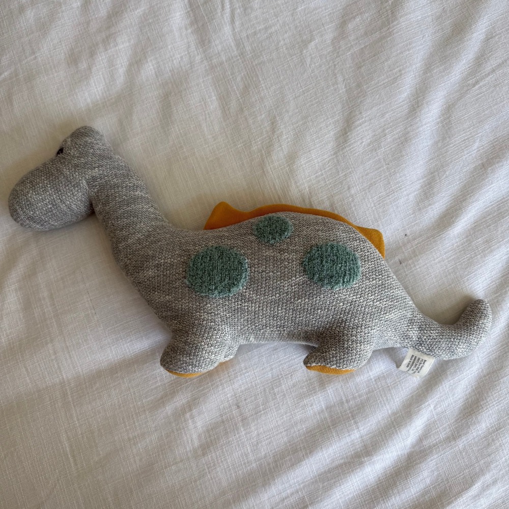 Best Years Ltd Knitted Organic Cotton Diplodocus Dinosaur Plush Toy Grey Teal